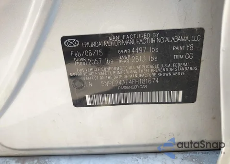 2015 Hyundai Sonata Se from USA, damaged, VIN 5NPE24AF4FH181674
